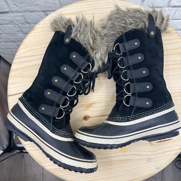 SOREL Joan of Arctic Women's Waterproof Snow Boots Black Faux Fur Trim US 9 - Picture 6 of 13